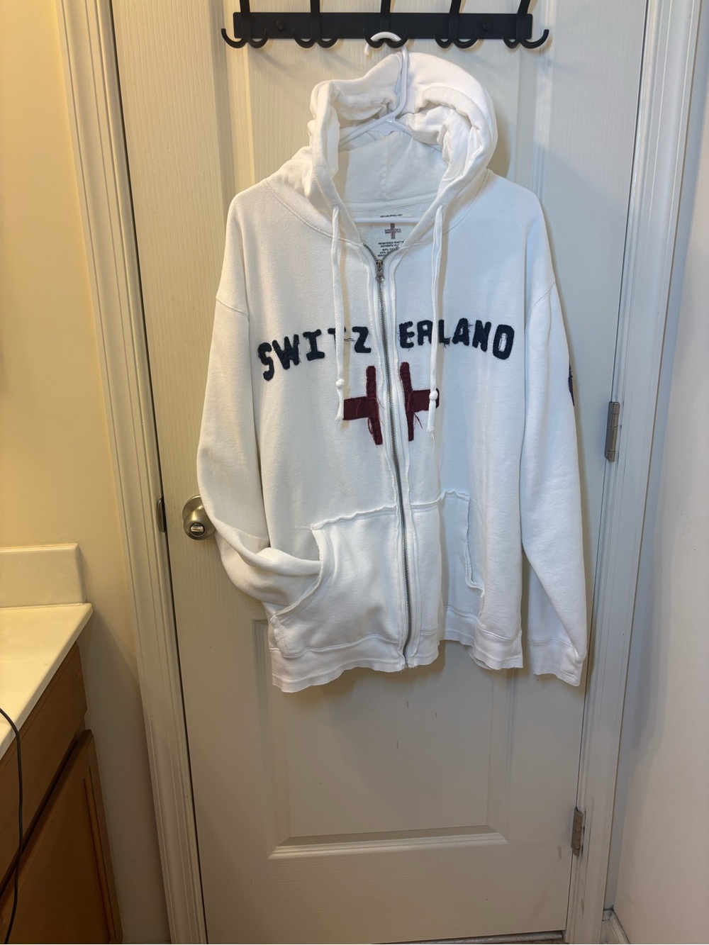 Industrial Exchange Men's XL Switzerland Swiss Cross Zip Up Hoodie White Y2K